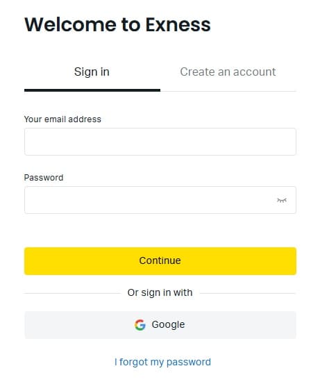 Exnessのログイン画面