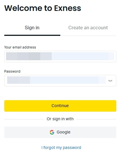 Exnessのログイン画面