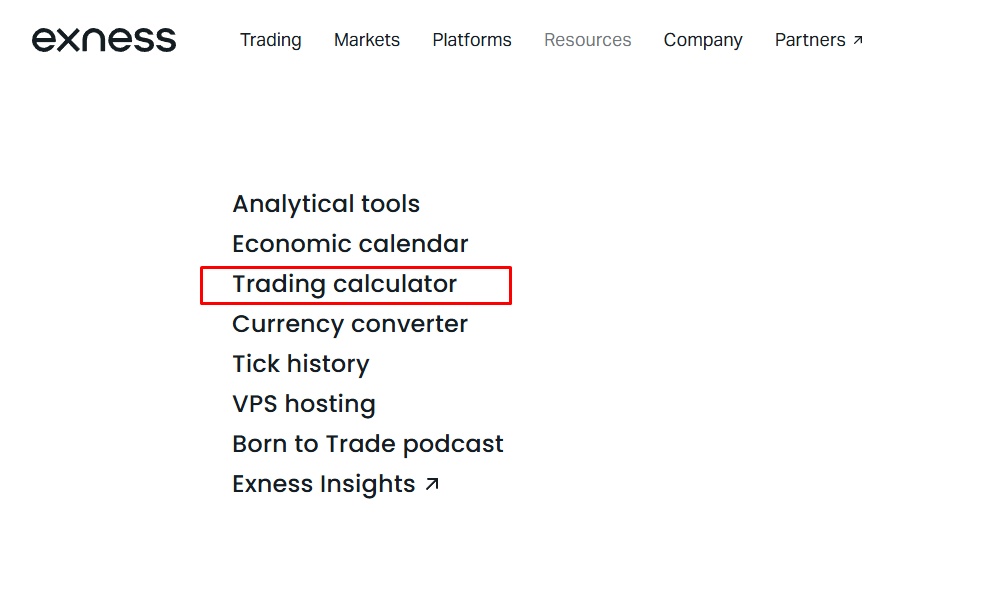 Exness公式サイトからスワップポイント計算機を開く