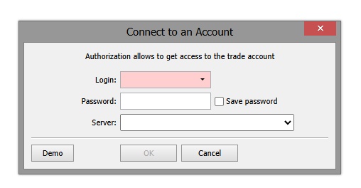 MT4の取引口座へのログイン画面
