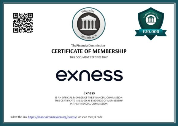 ExnessがFinacom（金融委員会）から発行されたライセンス証明書の画像