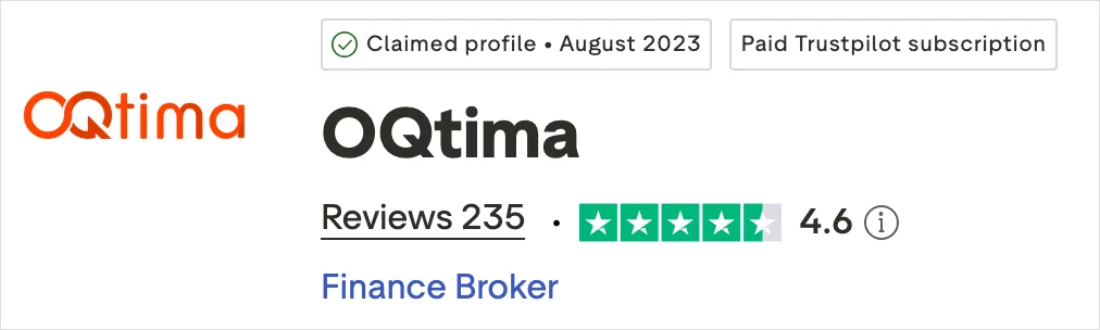Tangkapan skrin sebenar penilaian Trustpilot OQTima(4.6/5.0, 235 ulasan, Cemerlang)
