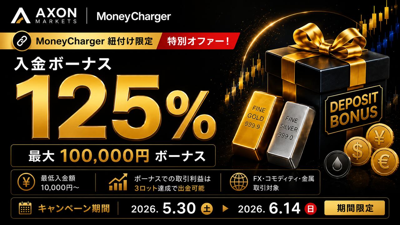 【AxonMarkets × マネチャ】最大10万円 入金125%ボーナス