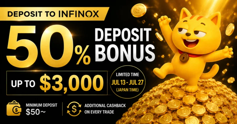 Dapatkan bonus kredit 50% (sehingga $1,500) apabila anda membuat deposit ke INFINOX